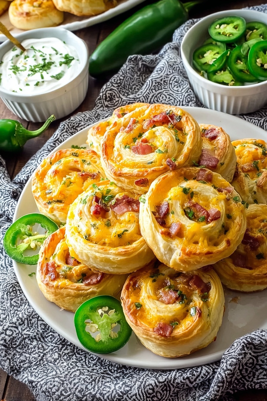 A plate of bacon and cheese filled pastries.