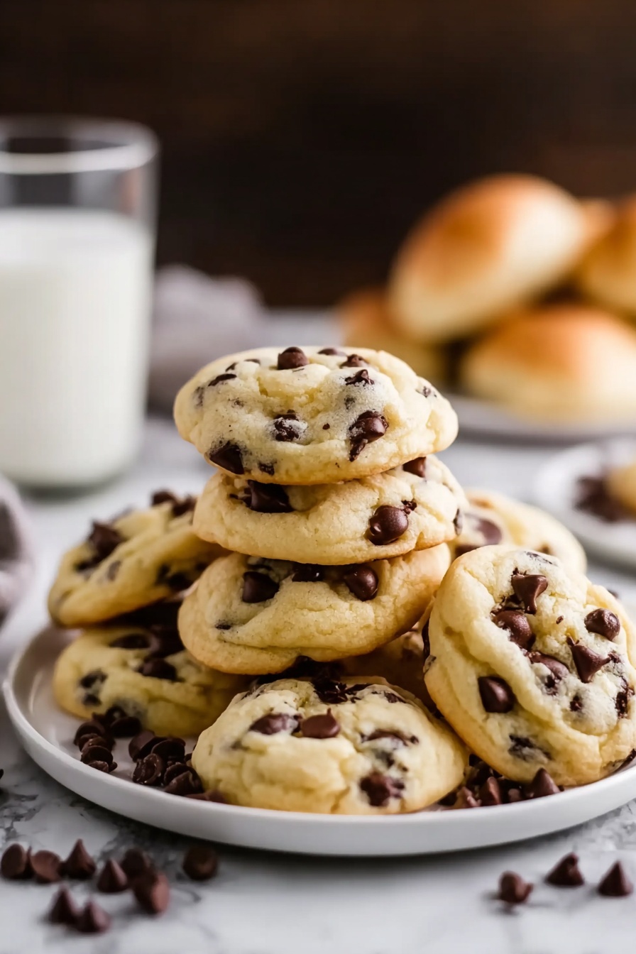A stack of chocolate chip cookies.