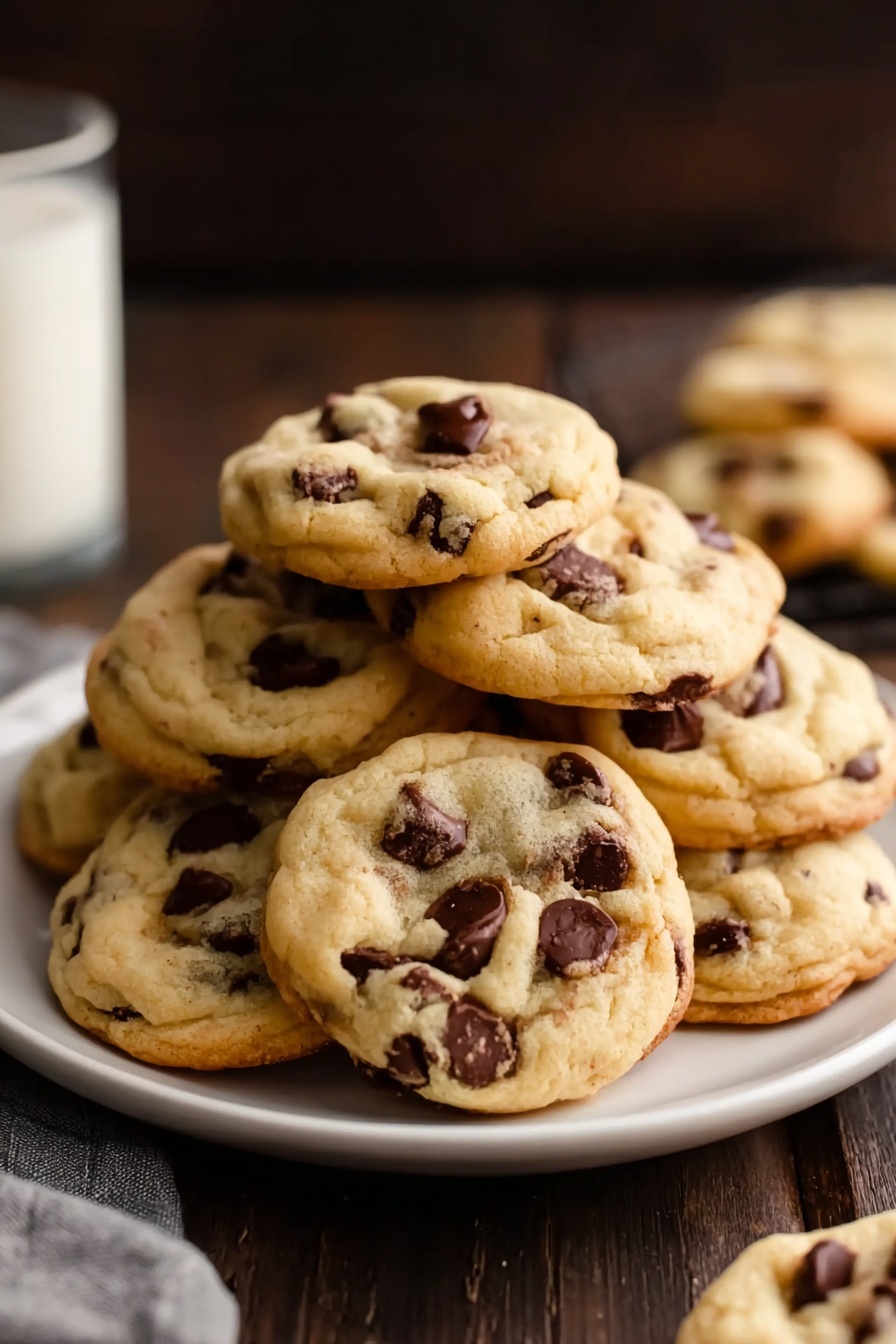 A stack of chocolate chip cookies.