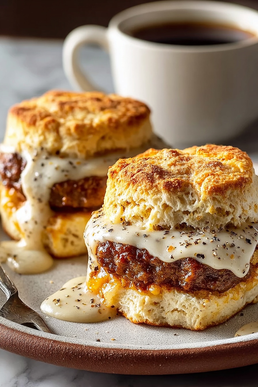A biscuit sandwich with meat and cheese.