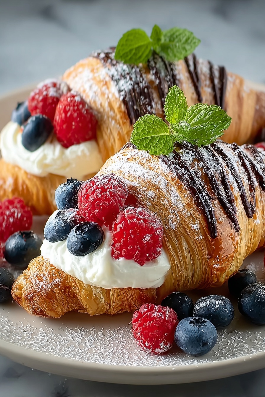 A plate of food with a pastry and berries on it.
