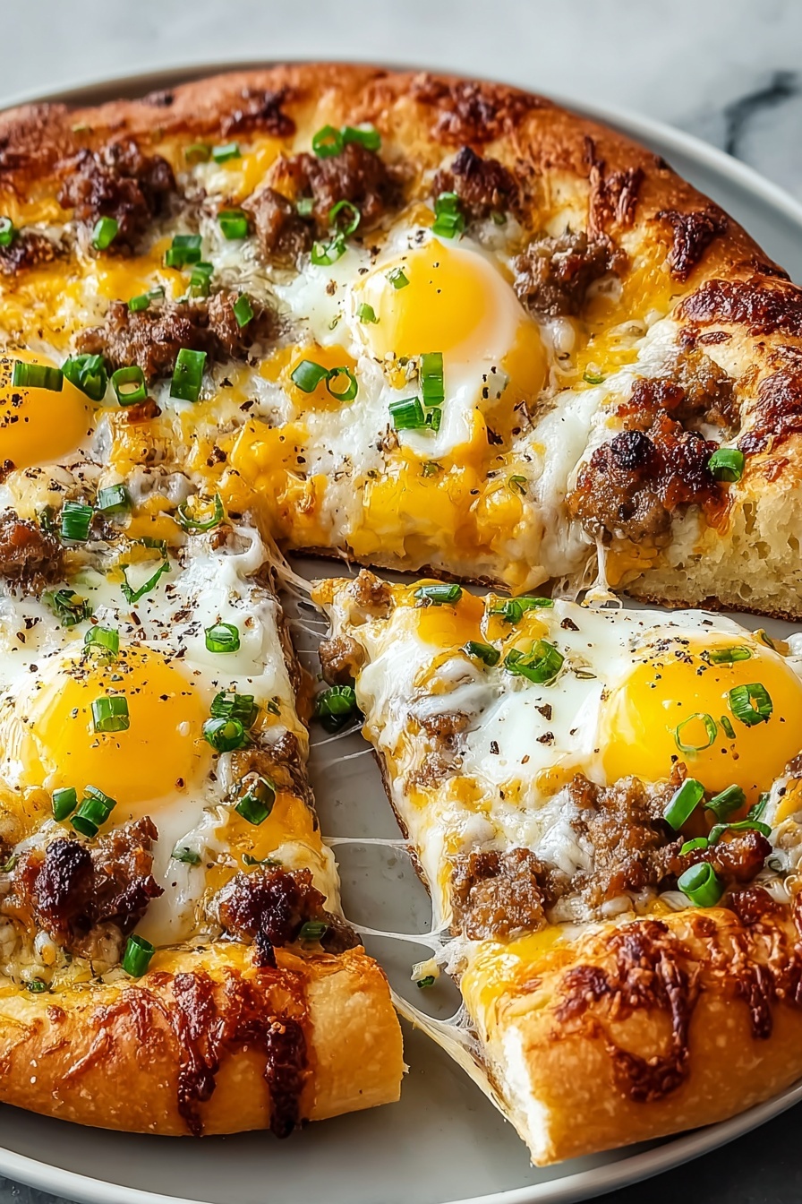 A slice of pizza with eggs on top.