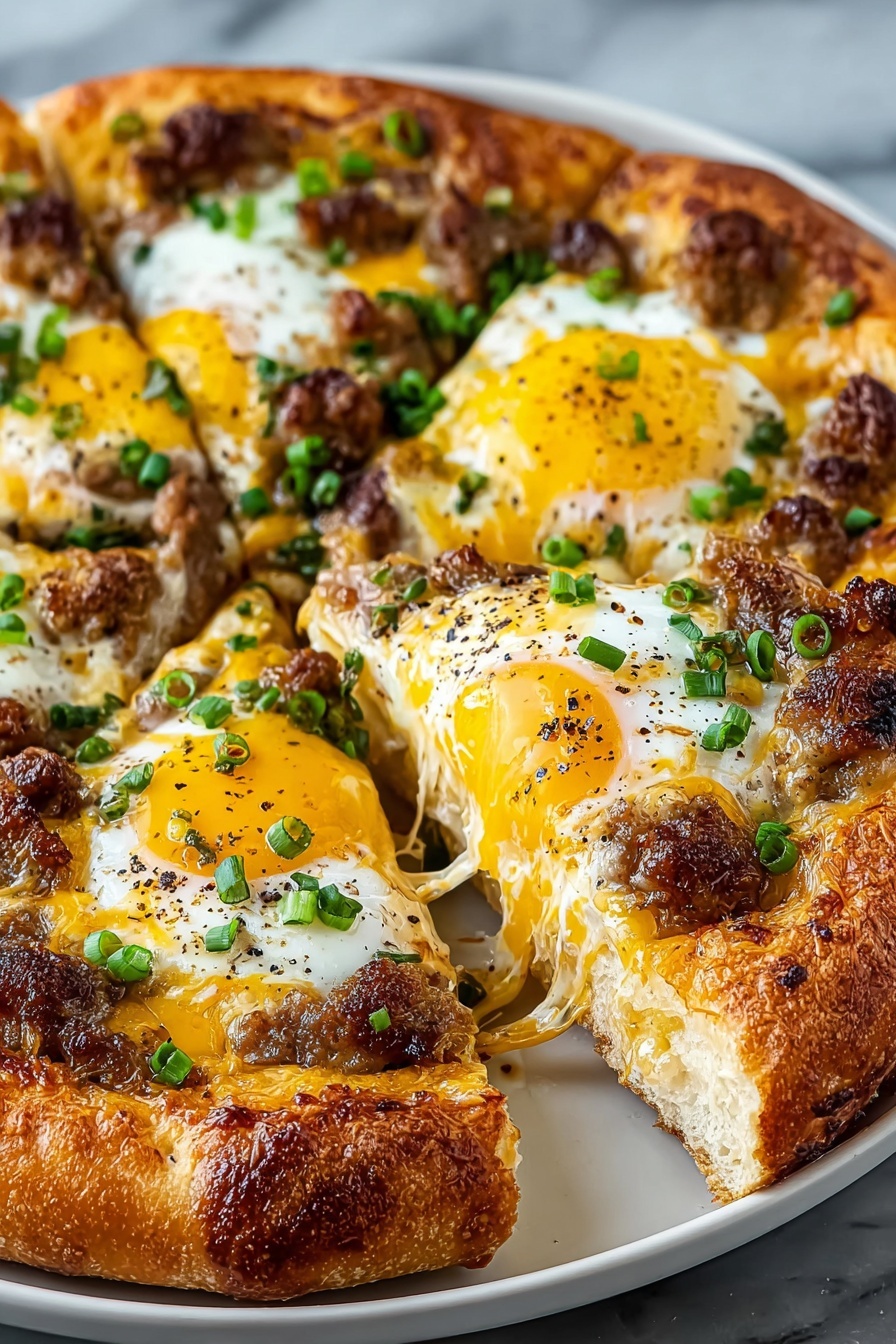 A slice of pizza with eggs on top.