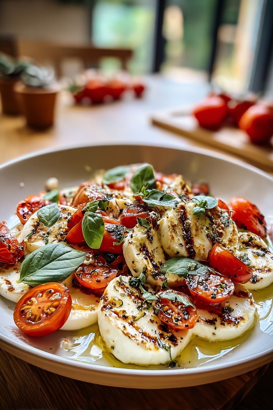 Caprese dip with tomatoes and basil.