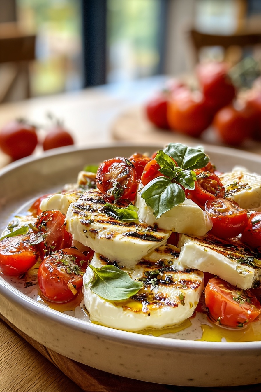 Caprese dip with tomatoes and basil.