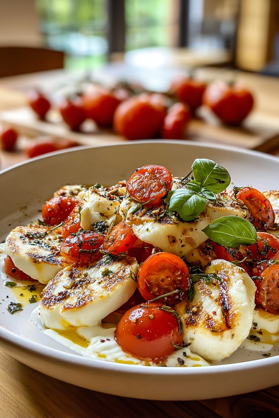 Caprese dip with tomatoes and basil.