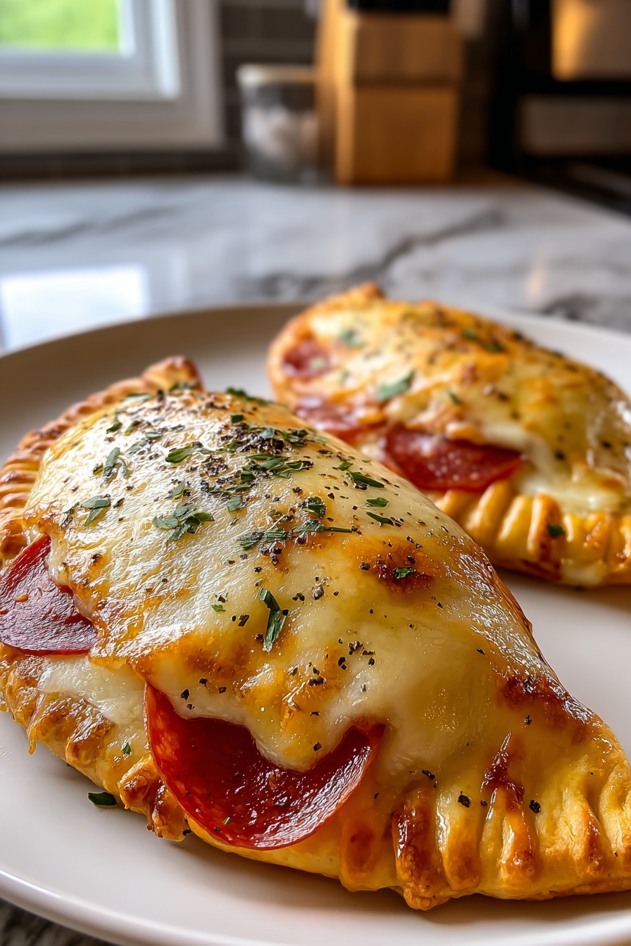 A white plate with two cheese and pepperoni pizzas.