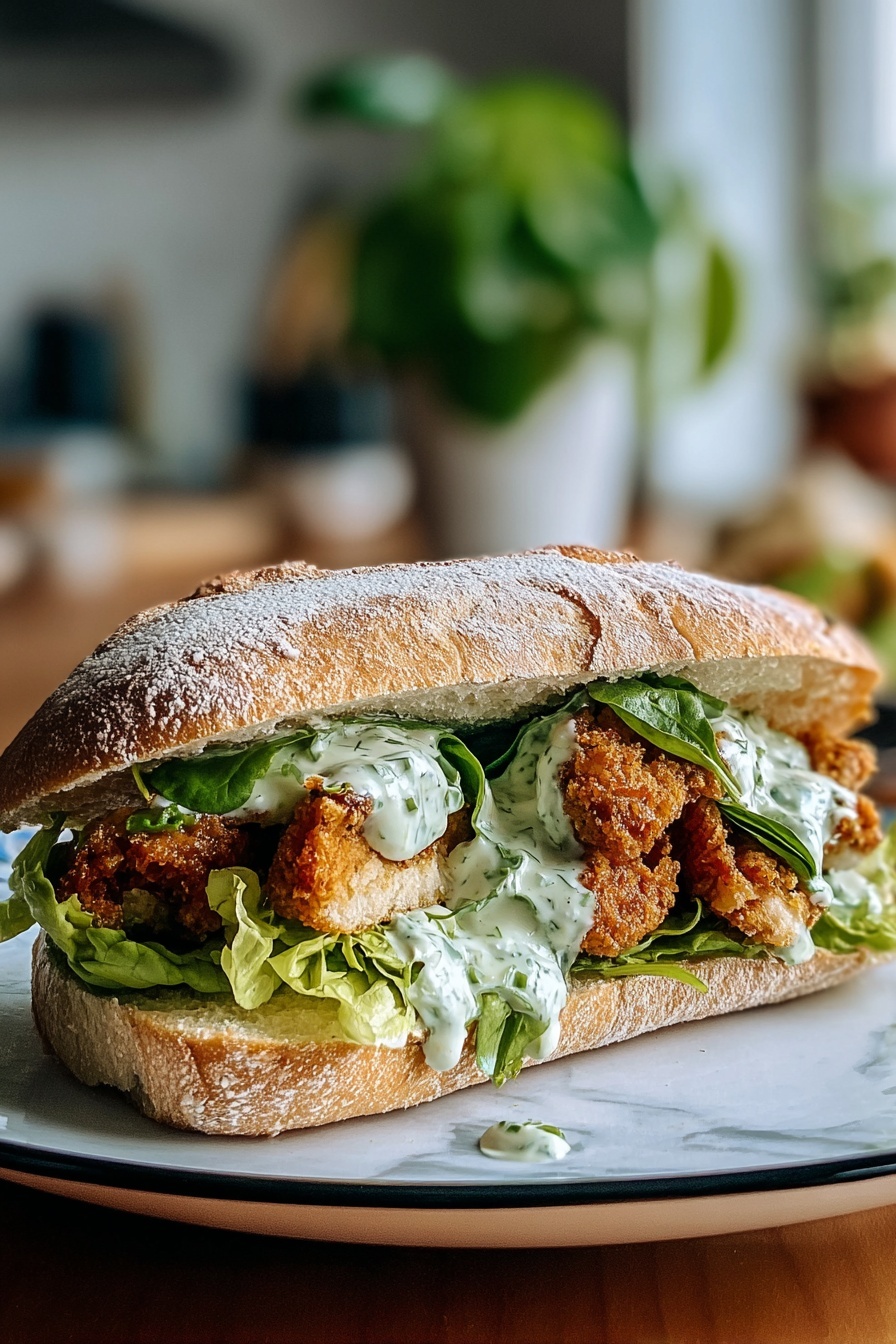 A garlic butter chicken Caesar sandwich.