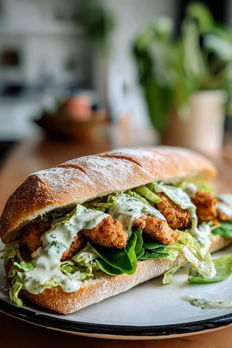 A sandwich with lettuce and chicken.