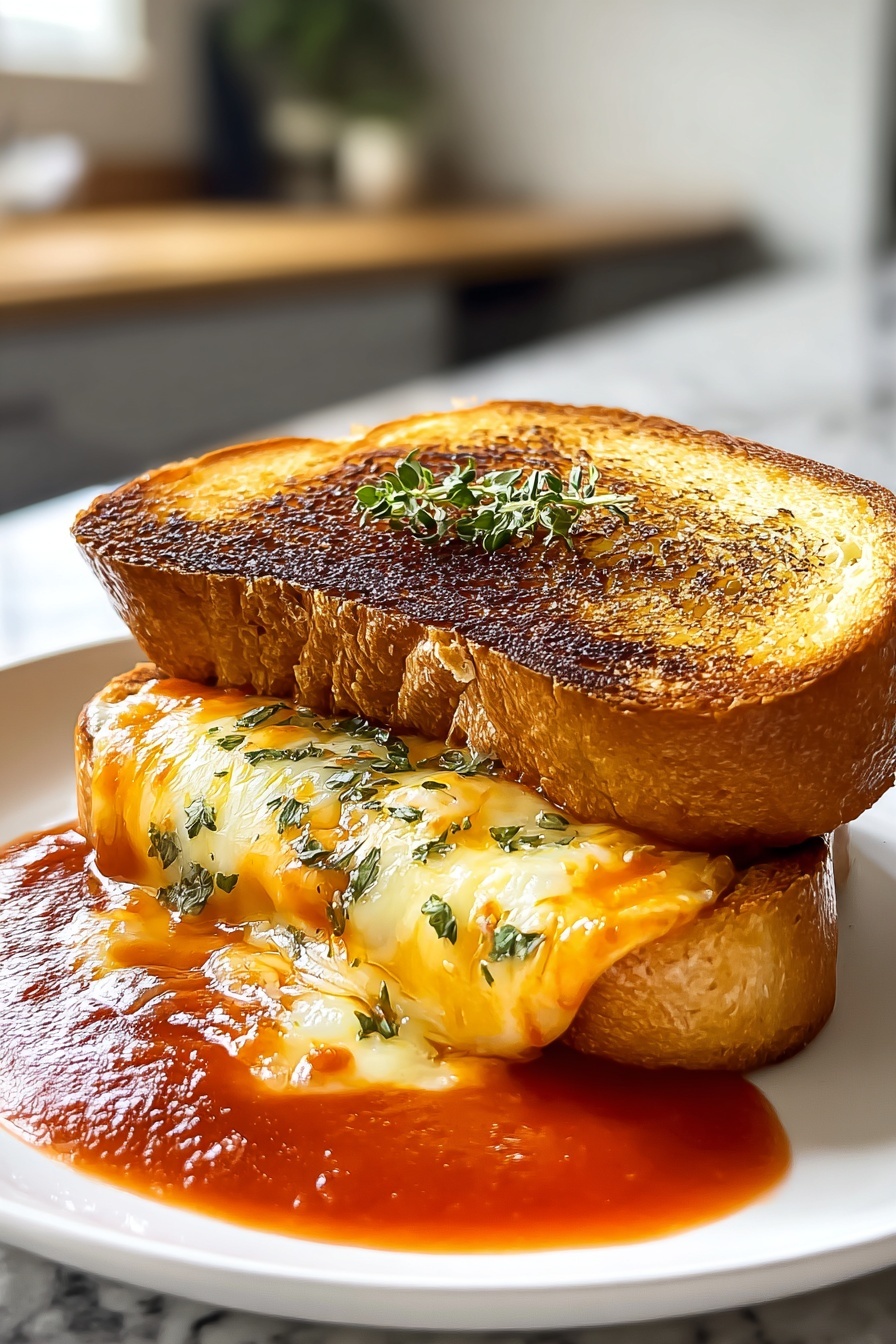 A piece of toast with cheese and herbs on top.