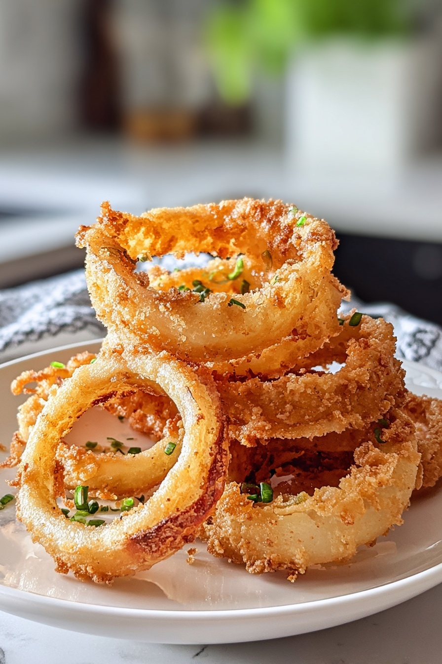 A plate of crispy keto onion rings.