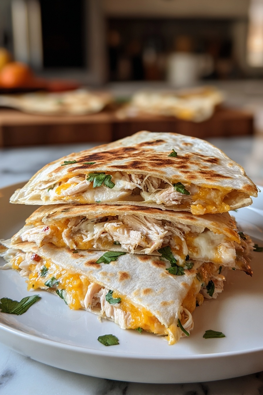 A high-protein chicken ranch quesadilla.