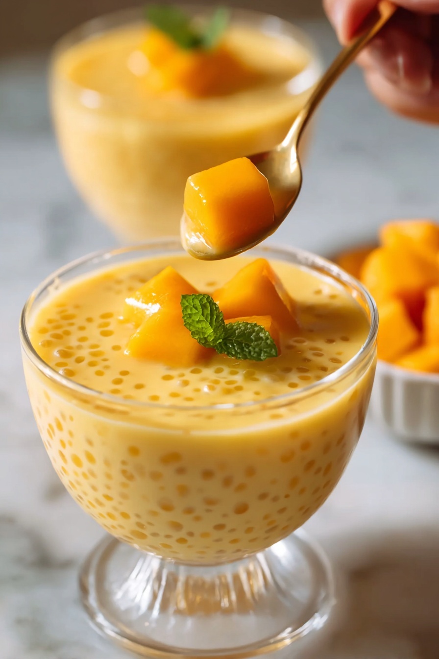 A spoonful of mango sago.