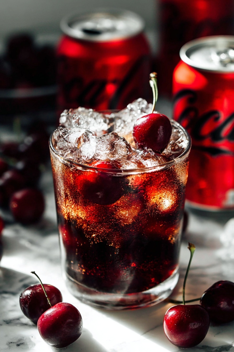 A glass of cherry coke margarita with ice.