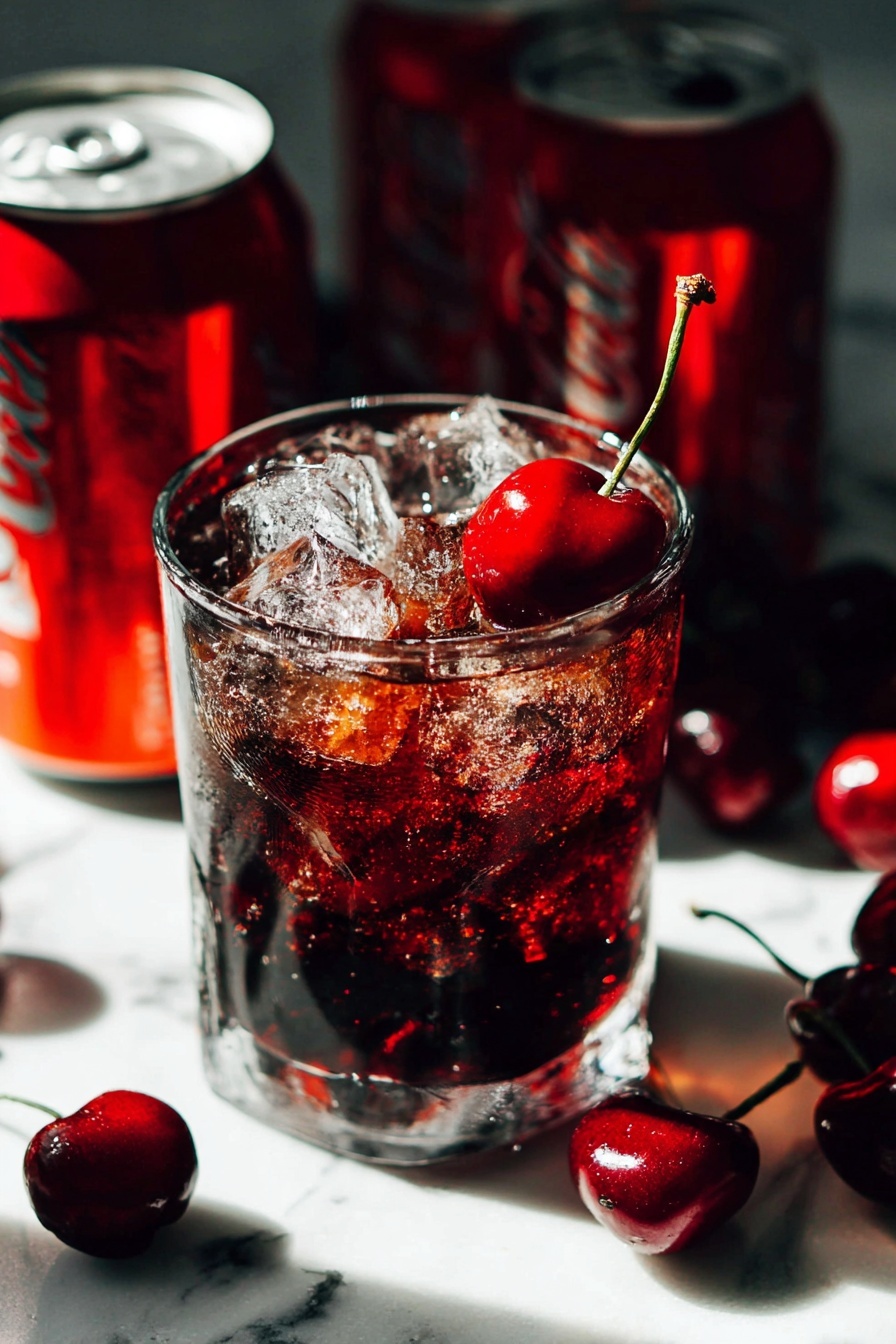 A glass of Cherry Coke Margarita with a cherry on top.