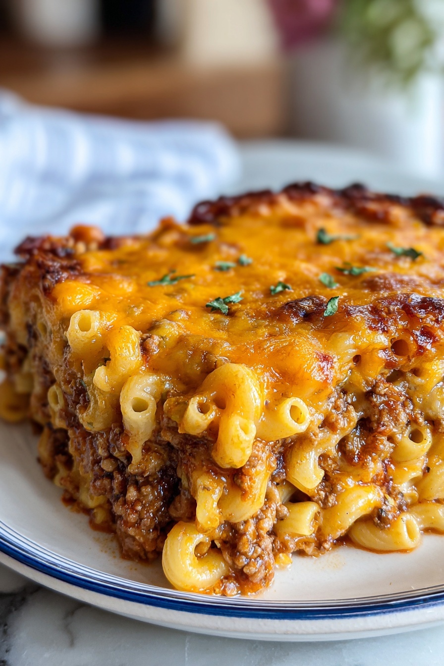 A delicious mac and cheese meatloaf casserole.
