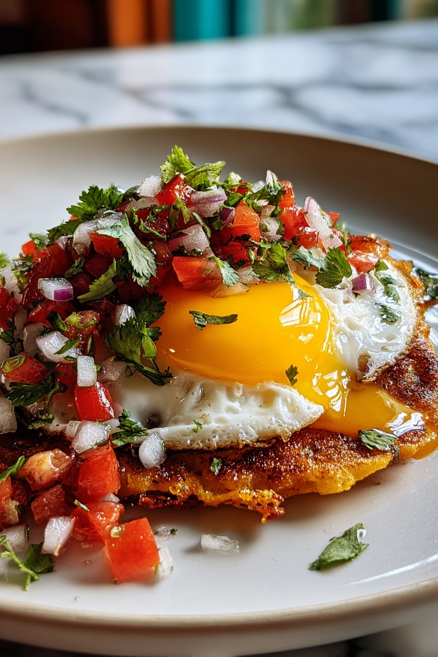 A plate of food with a fried egg on top.