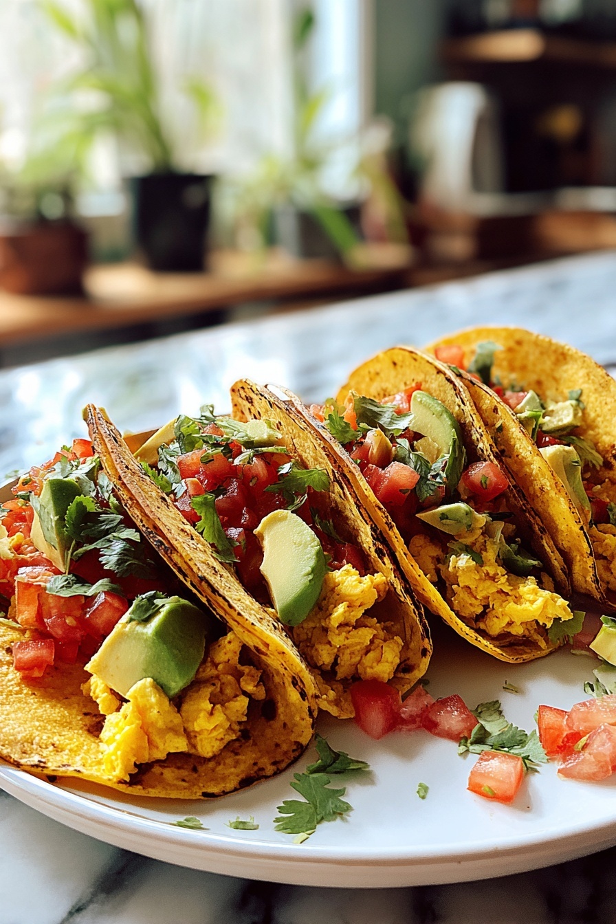 Savory Pancake Tacos with Avocado and Tomatoes.