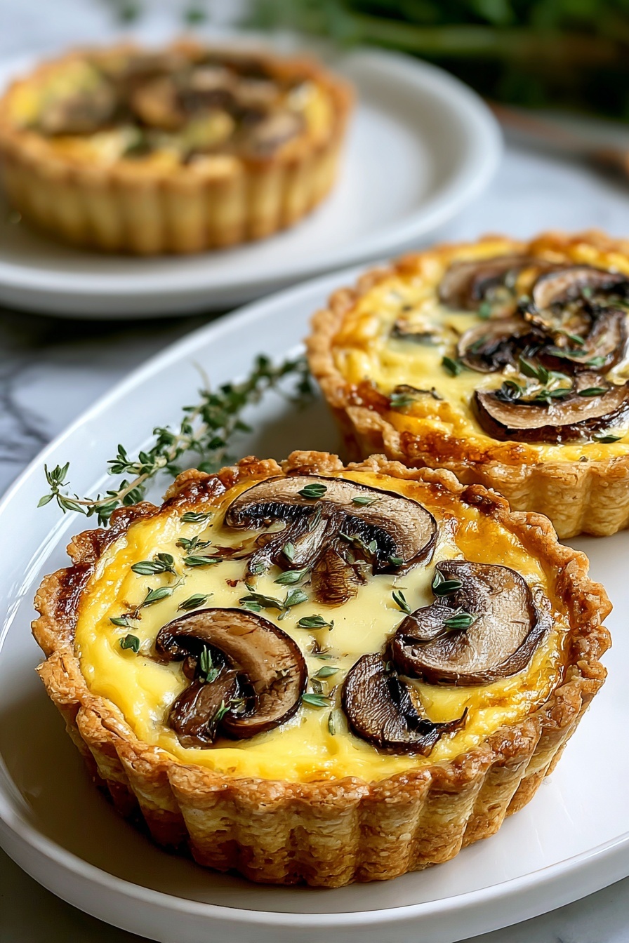 Two low calorie mini mushroom quiches on a plate.