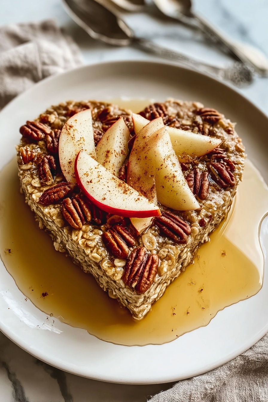 A heart shaped baked oatmeal with apples.