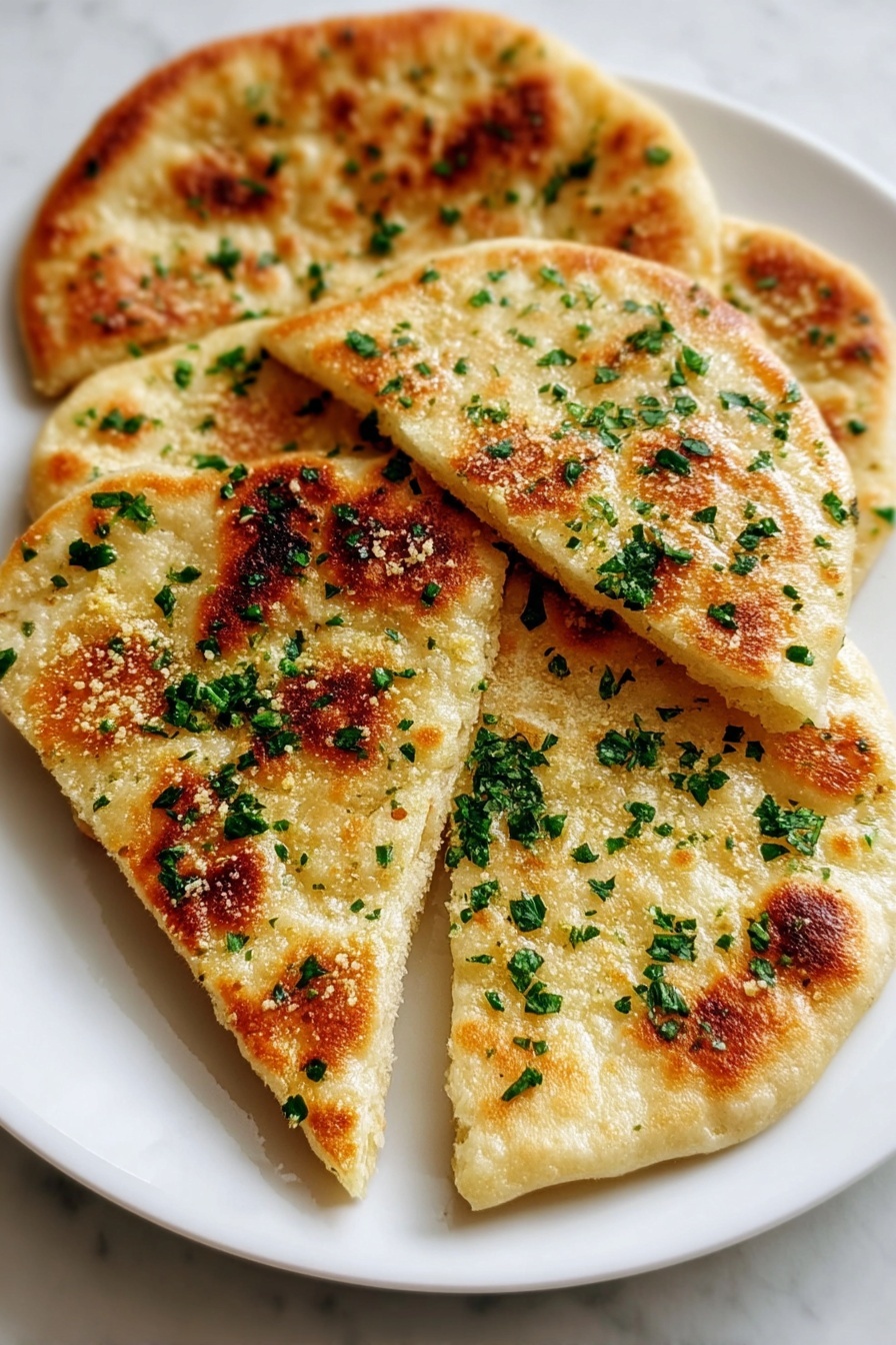 A close up of a garlic flatbread.