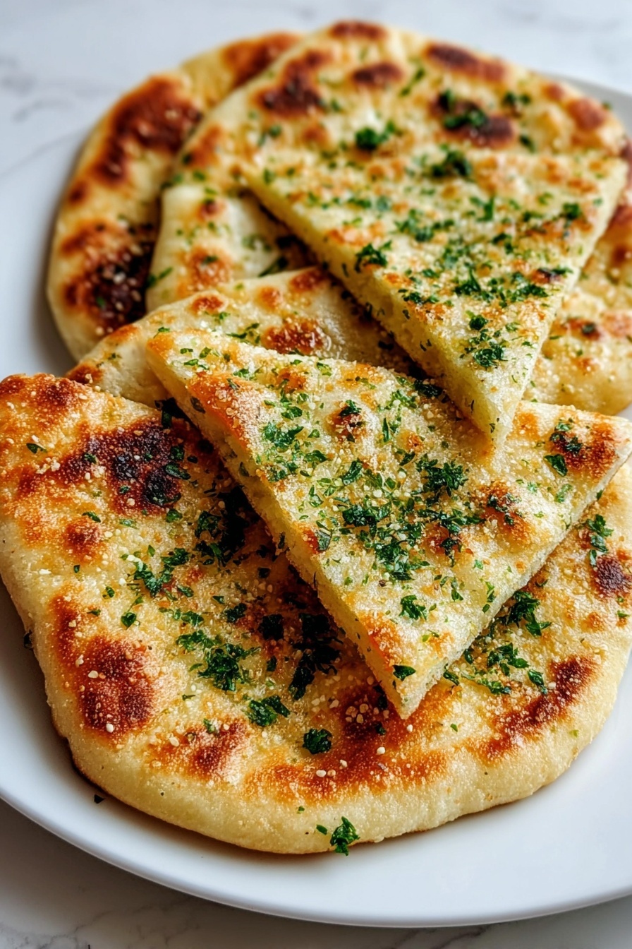 A close up of a garlic flatbread.