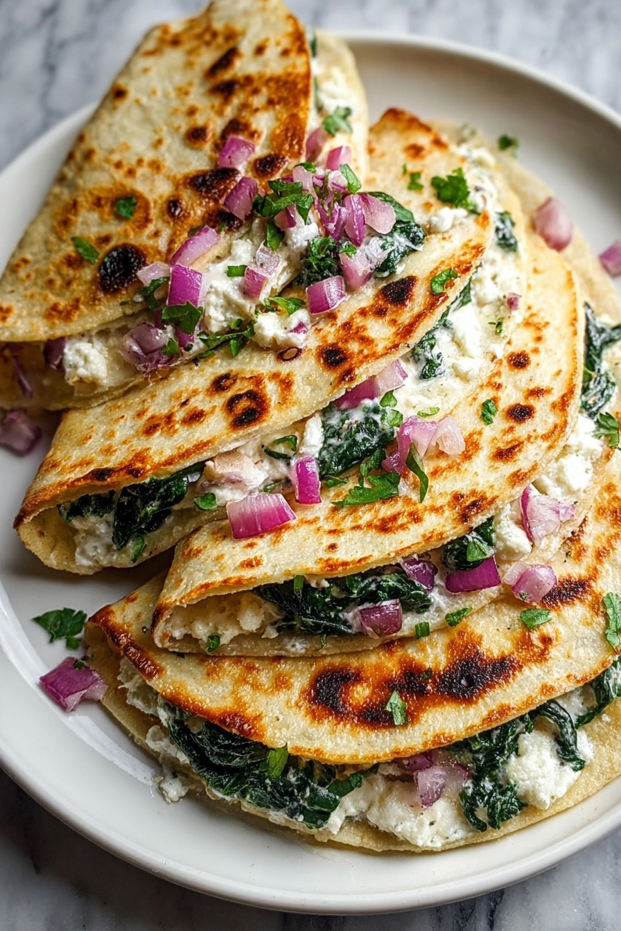A stack of quesadillas with spinach and cheese.