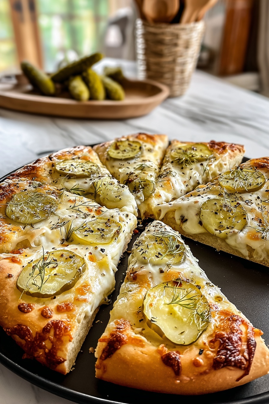 A slice of dill pickle focaccia.