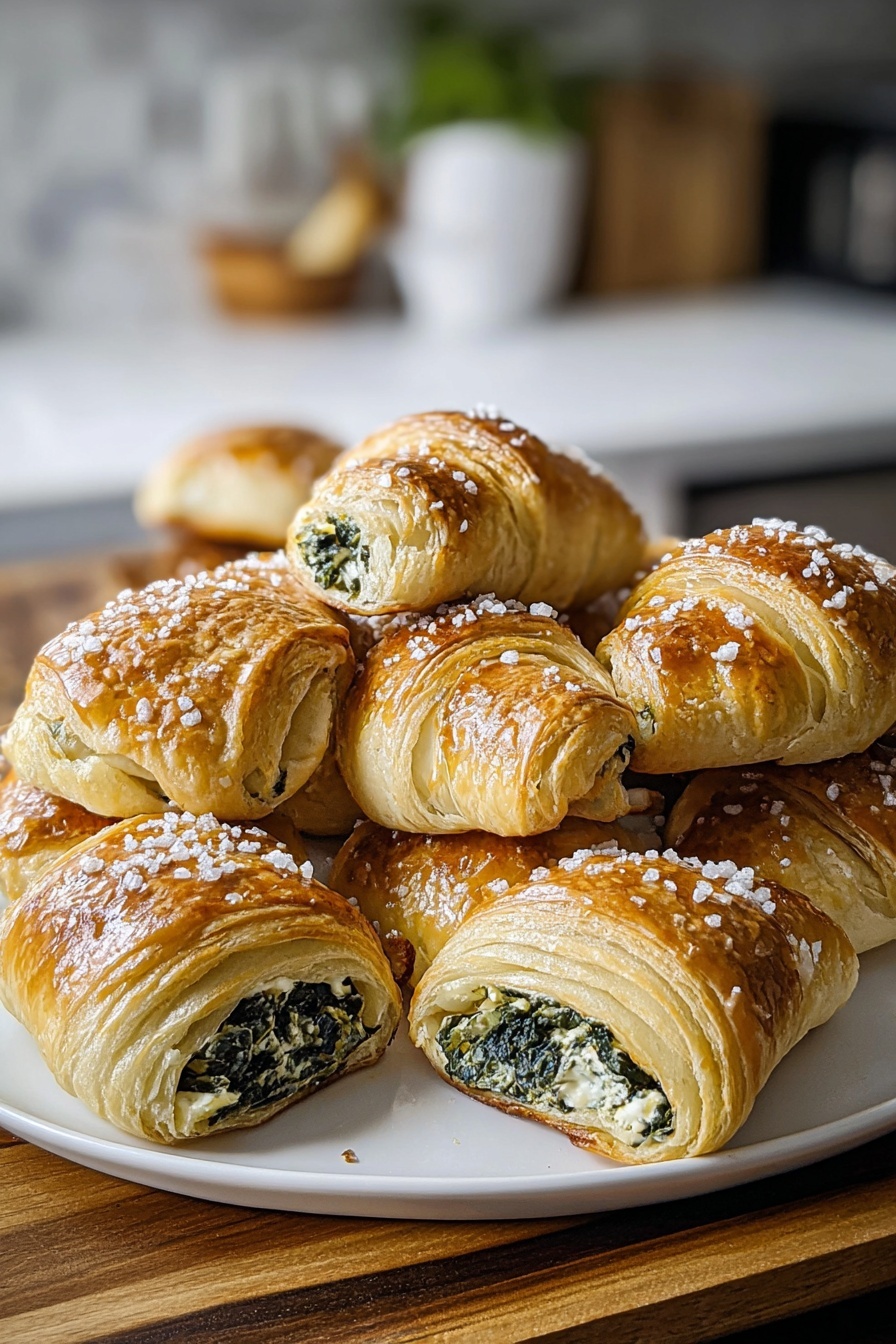 A plate of spinach puffs with cream cheese filling.