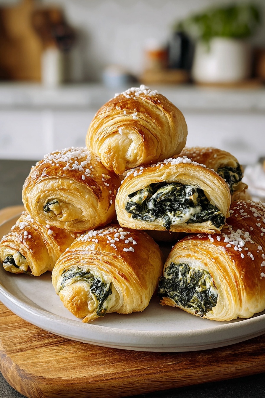 A plate of spinach puffs with cream cheese filling.