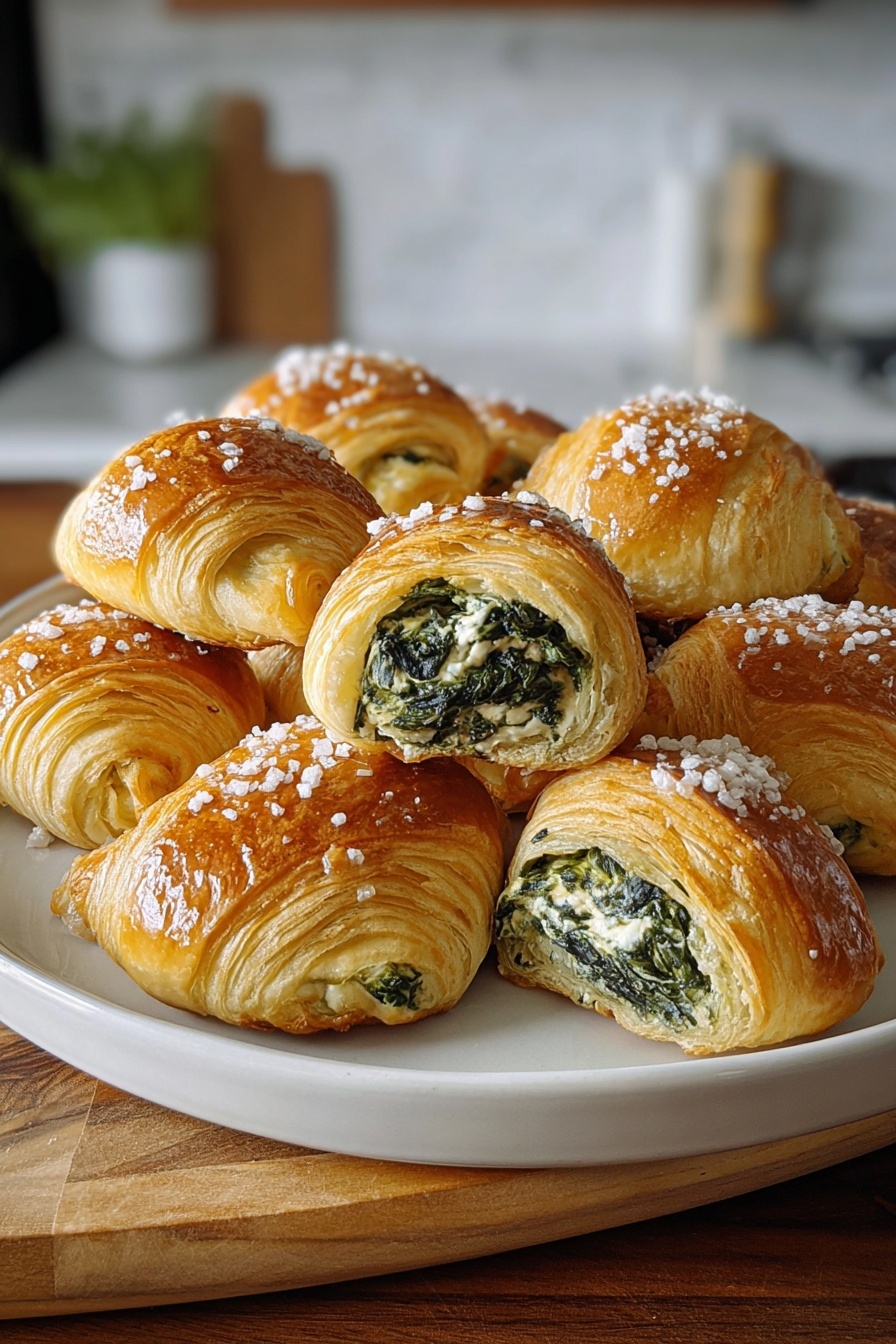 A plate of spinach puffs with cream cheese filling.