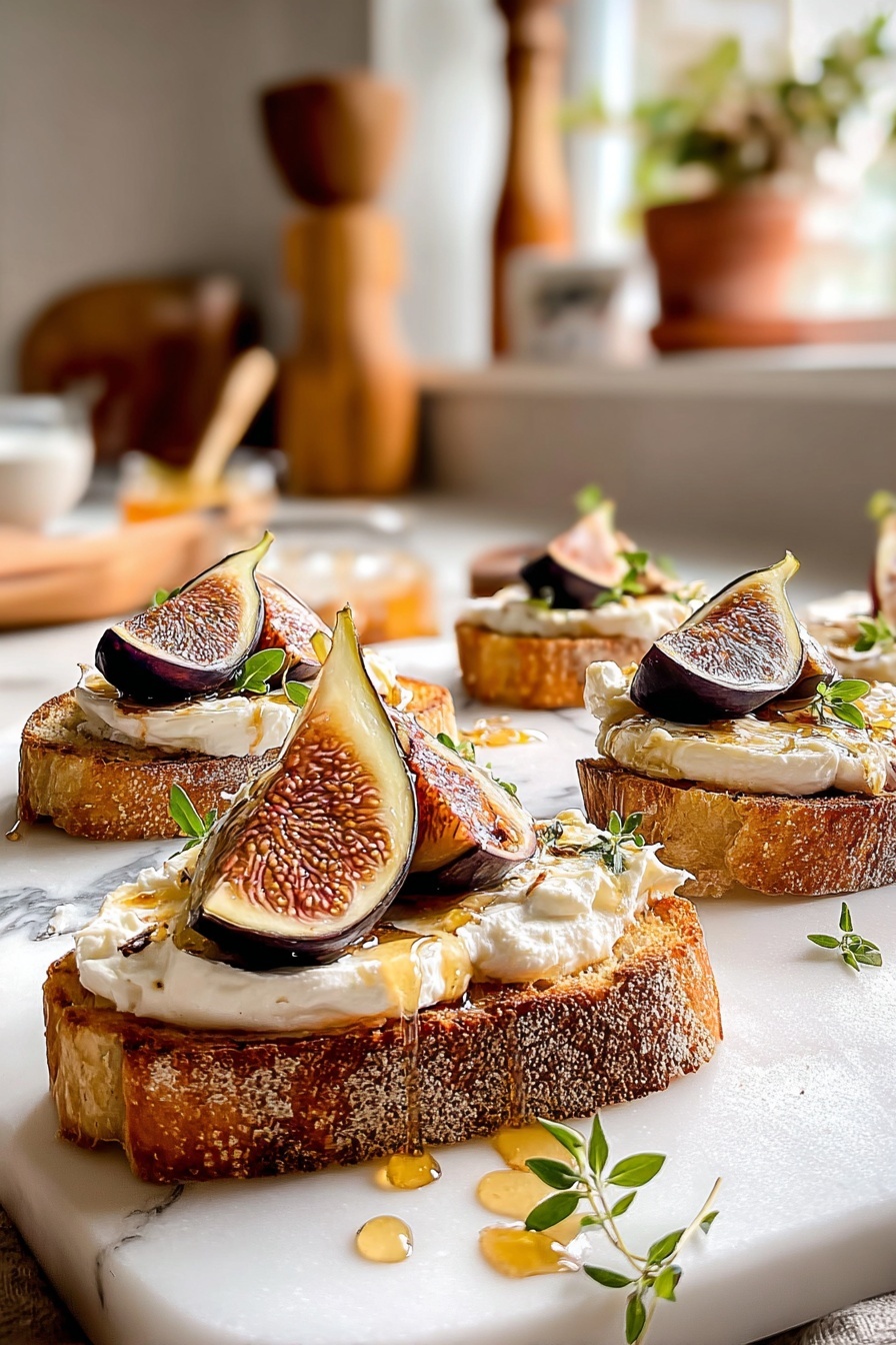 Fig and honey ricotta crostini.