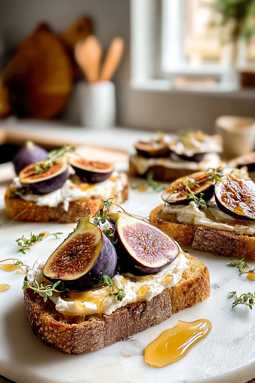 Fig and honey ricotta crostini.
