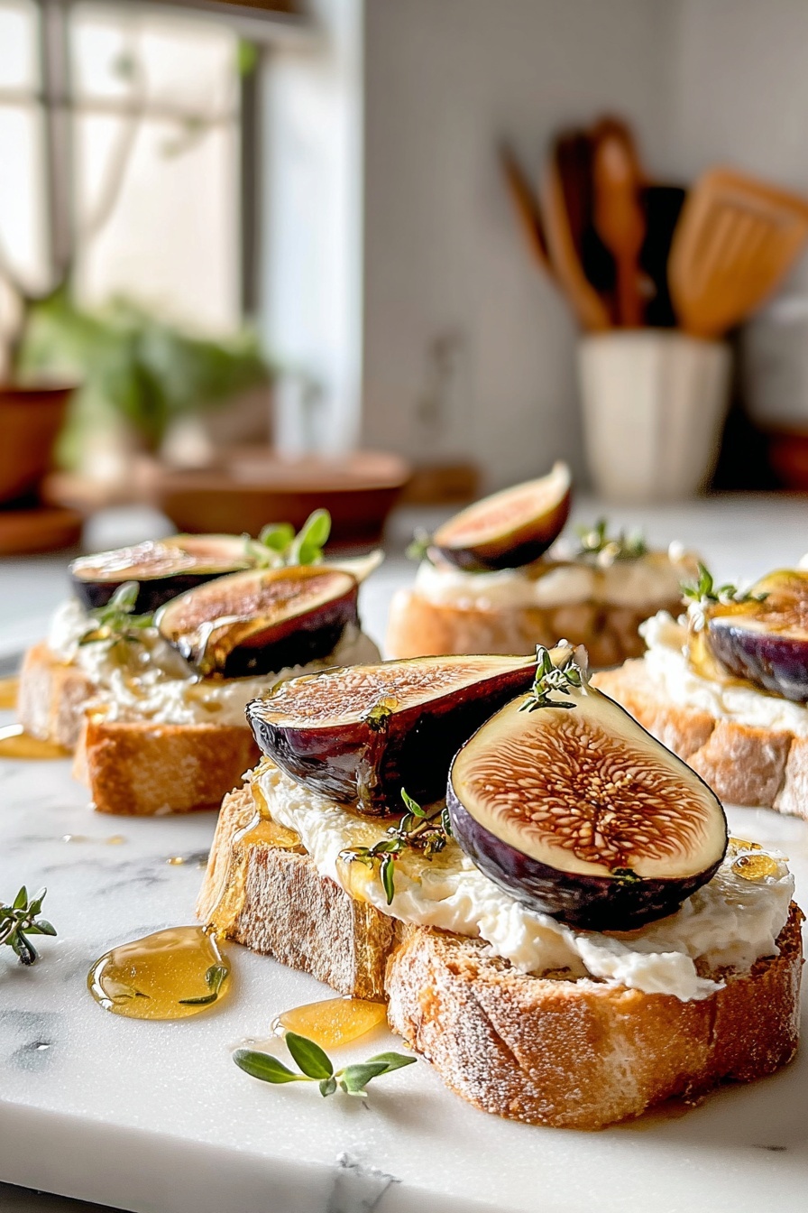 Fig and honey ricotta crostini.