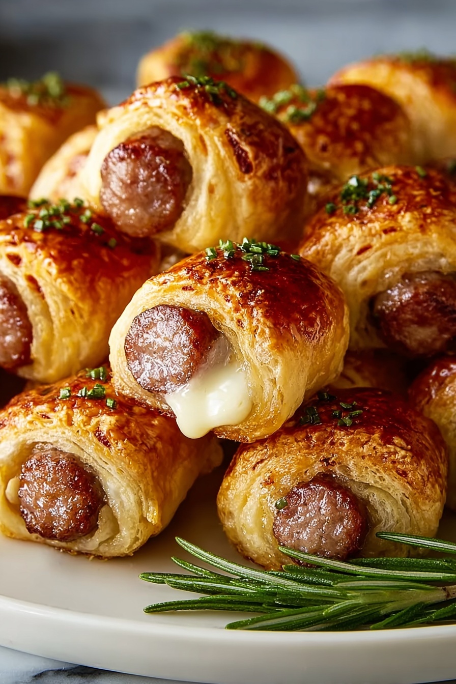 Kilted sausage bites with cheese.