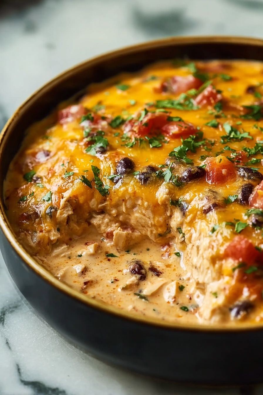 A bowl of chicken covered in cheese.