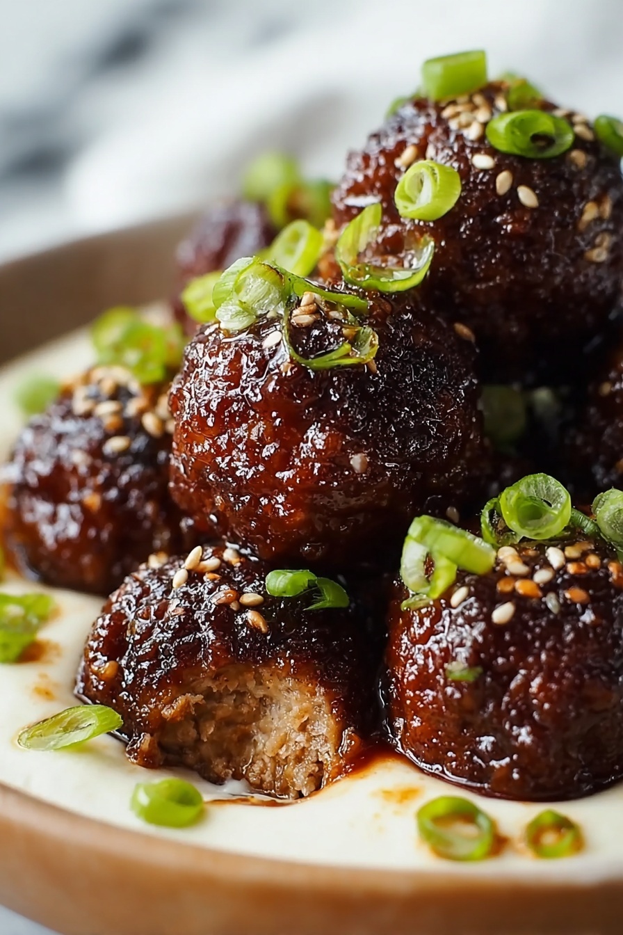 A plate of meatballs with green onions on top.