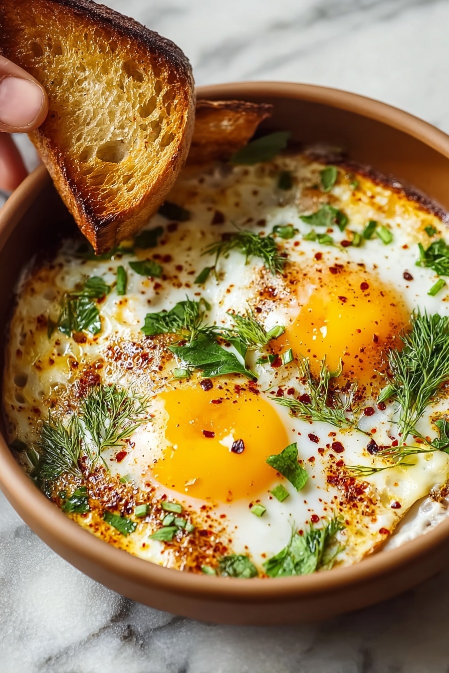 A bowl of eggs with spiced yogurt.