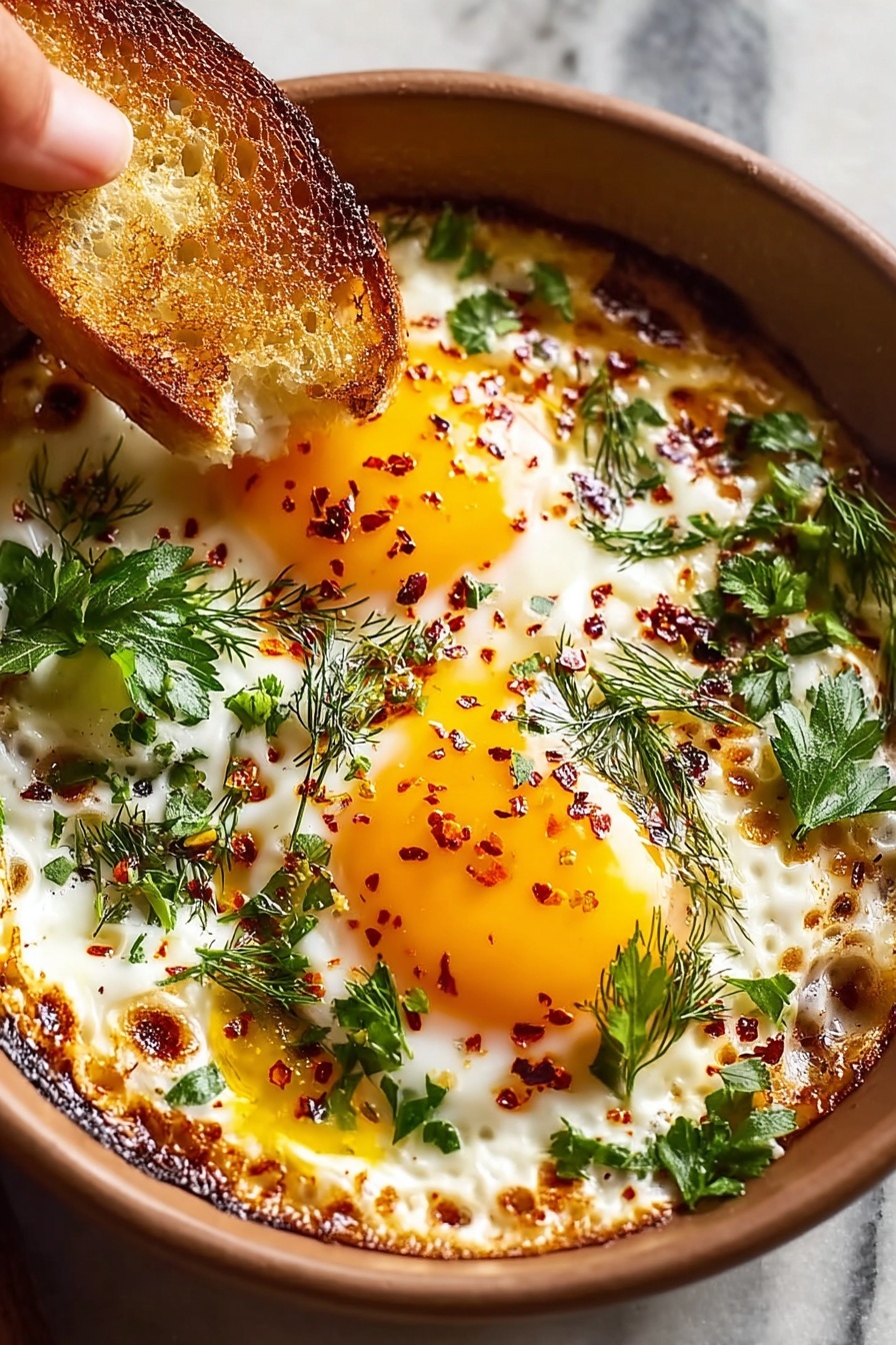 A bowl of eggs with spiced yogurt.