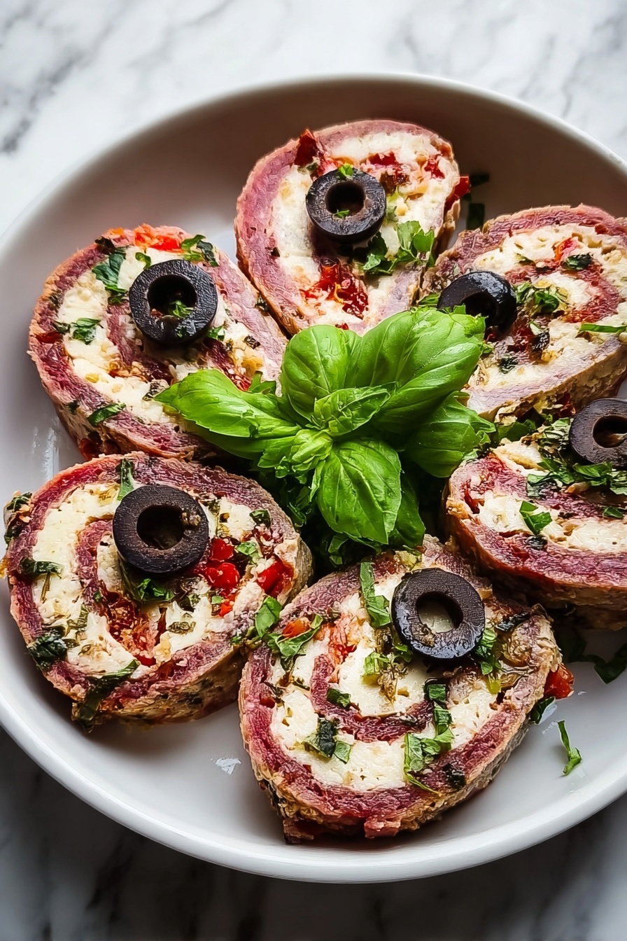 A plate of food with a green leaf on top.