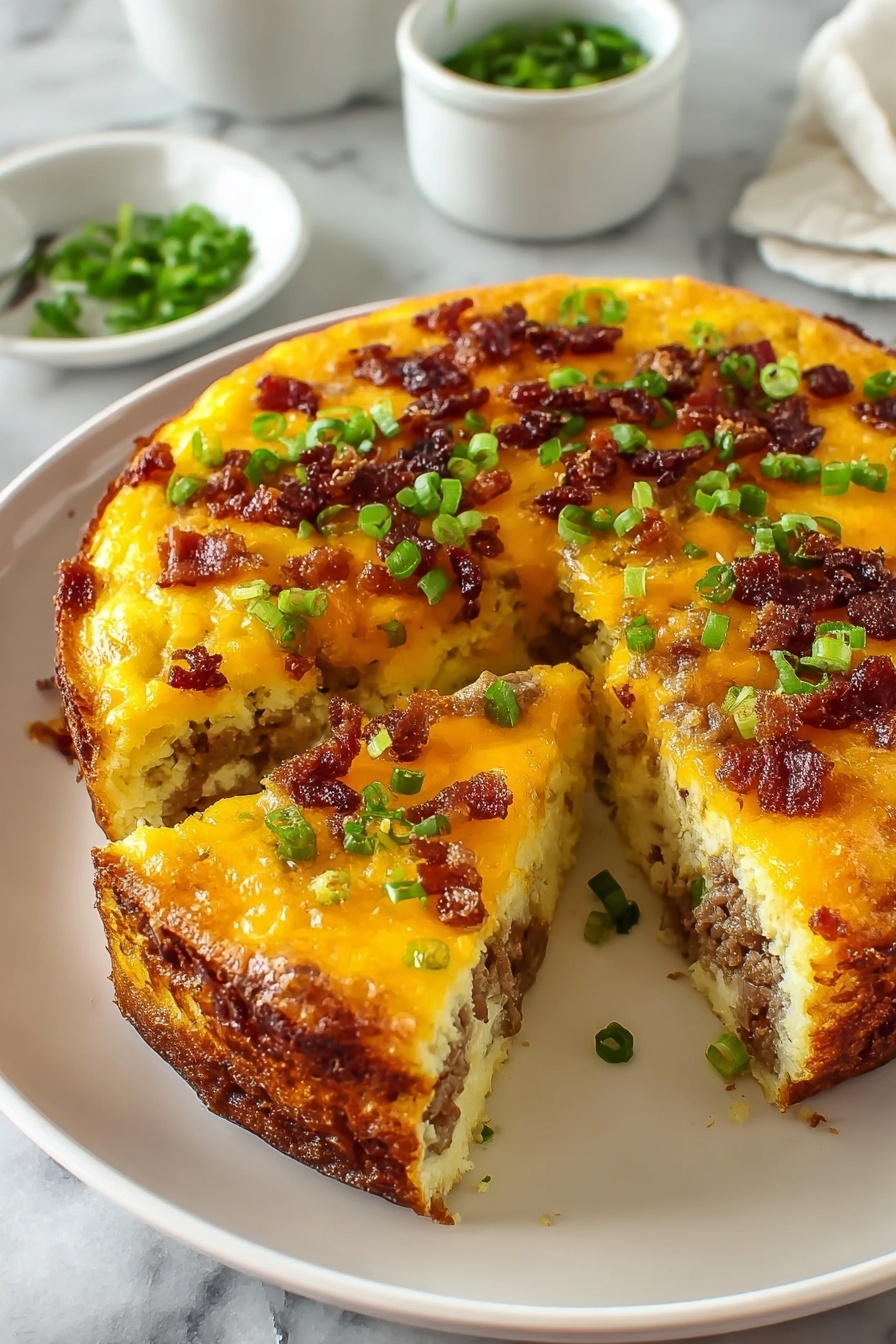 A slice of bacon and cheese casserole.