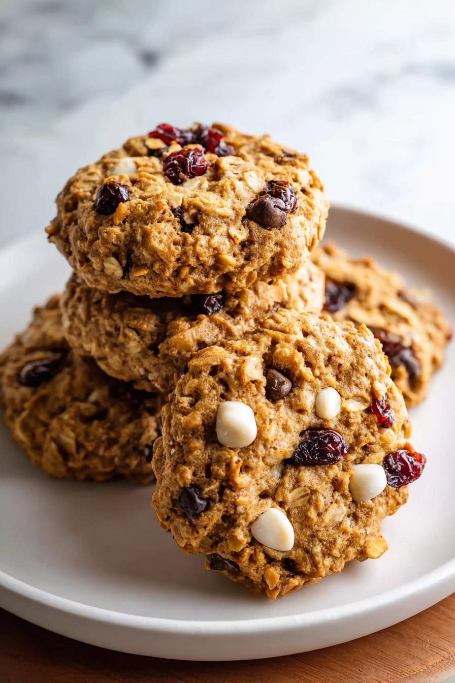 A plate of thick and chewy breakfast cookies.
