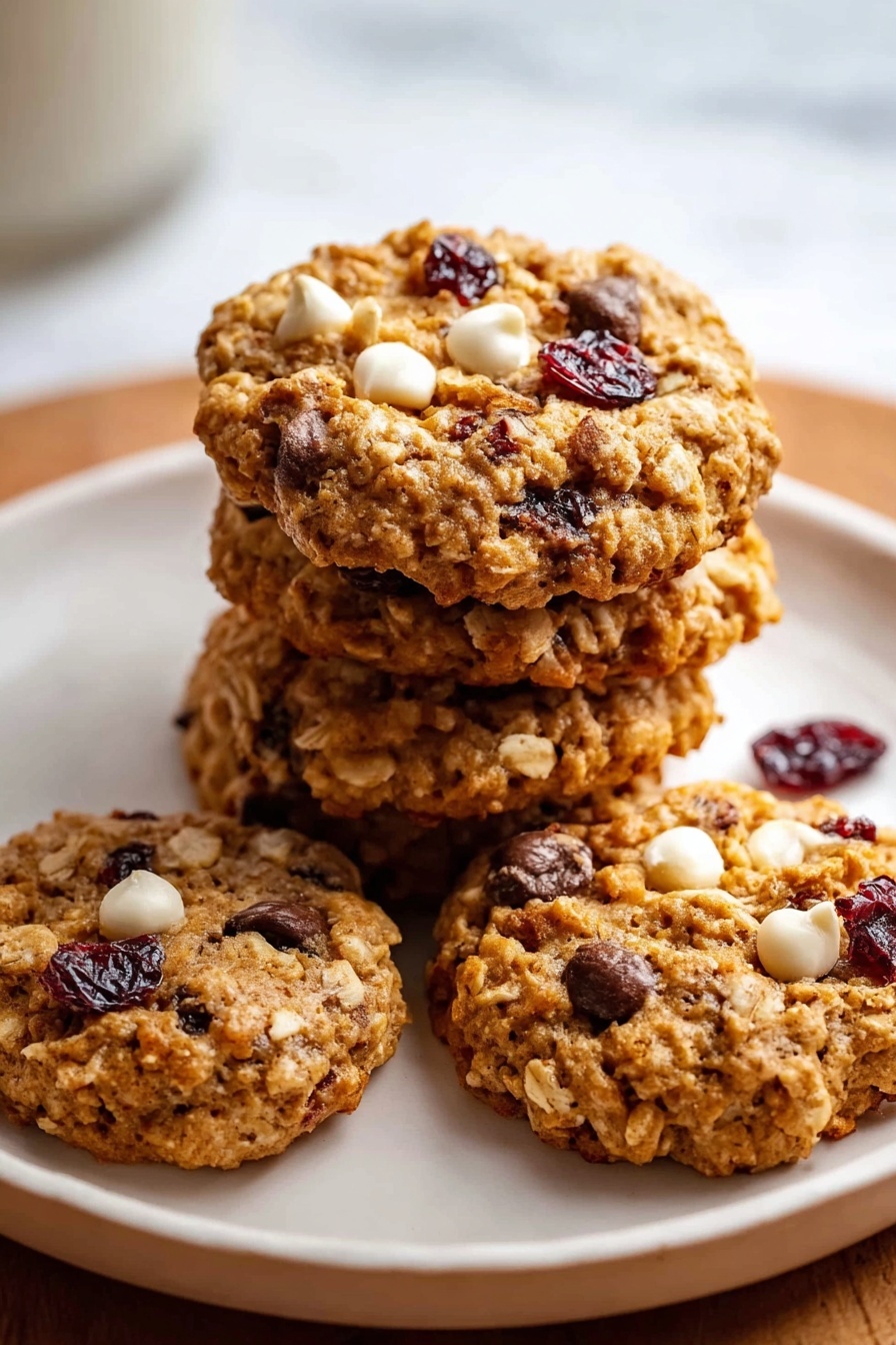 A stack of thick and chewy breakfast cookies.