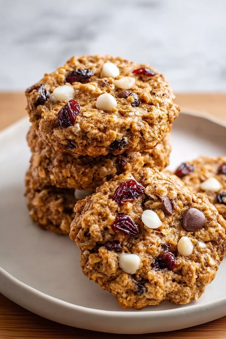 A plate of thick and chewy breakfast cookies.