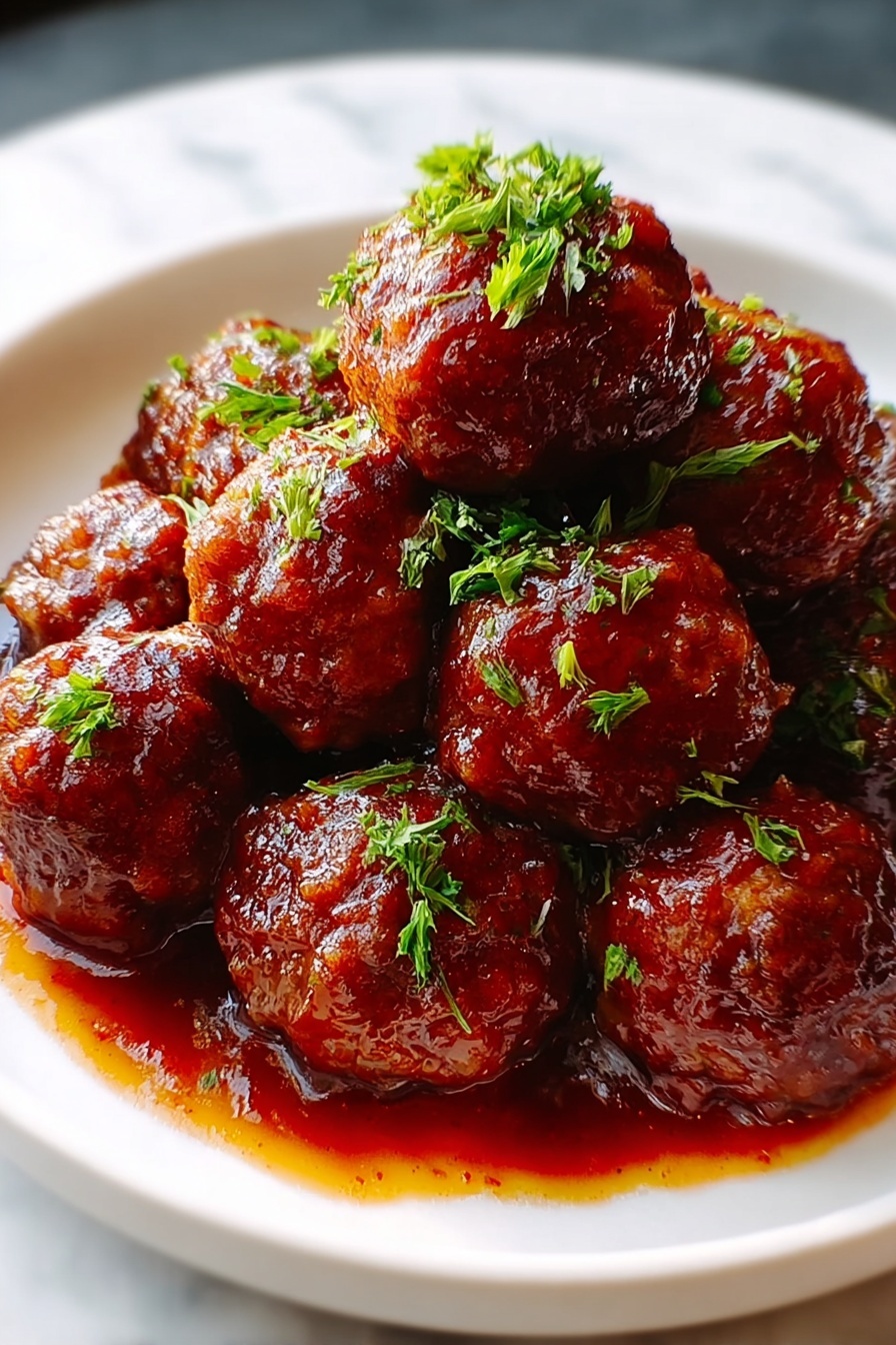 A plate of meatballs with sauce.