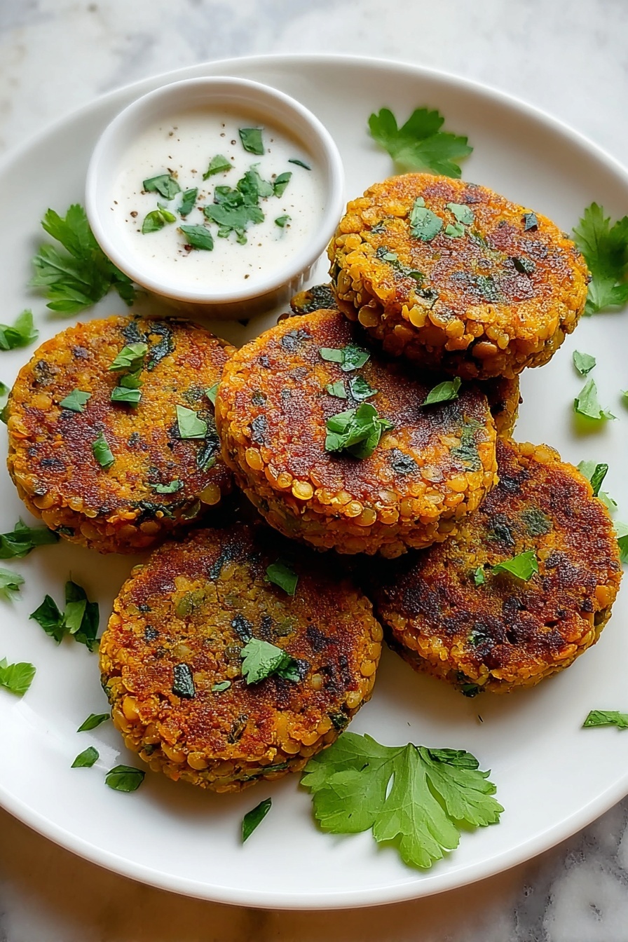 Crispy sweet potato and red lentil patties.
