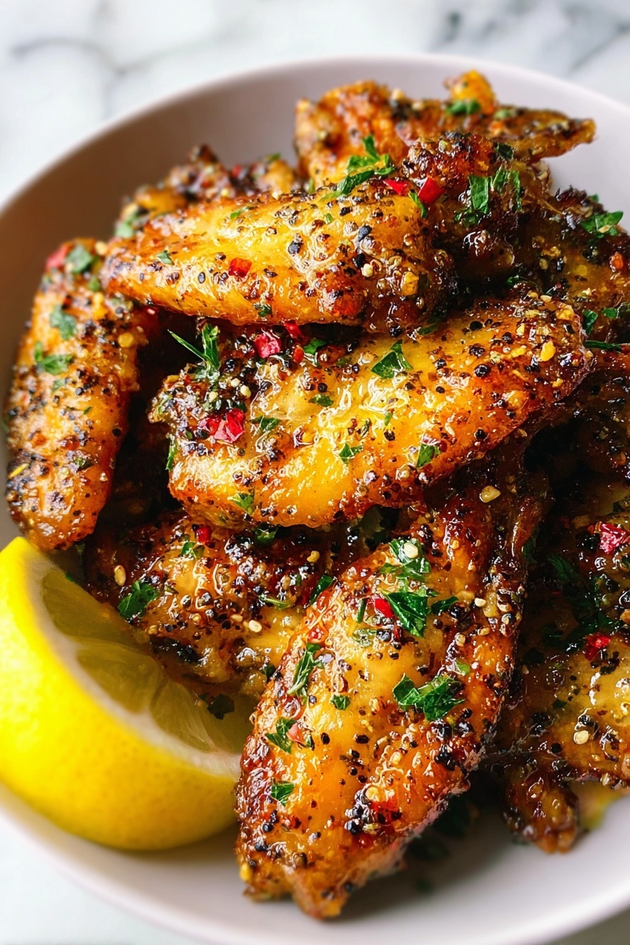 A bowl of Lemon Pepper Wings with Honey.