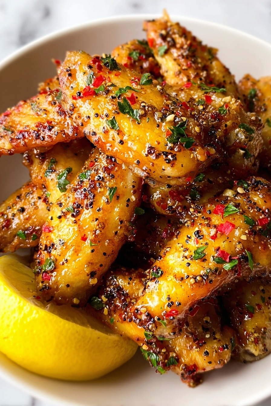 A plate of Lemon Pepper Wings with Honey.