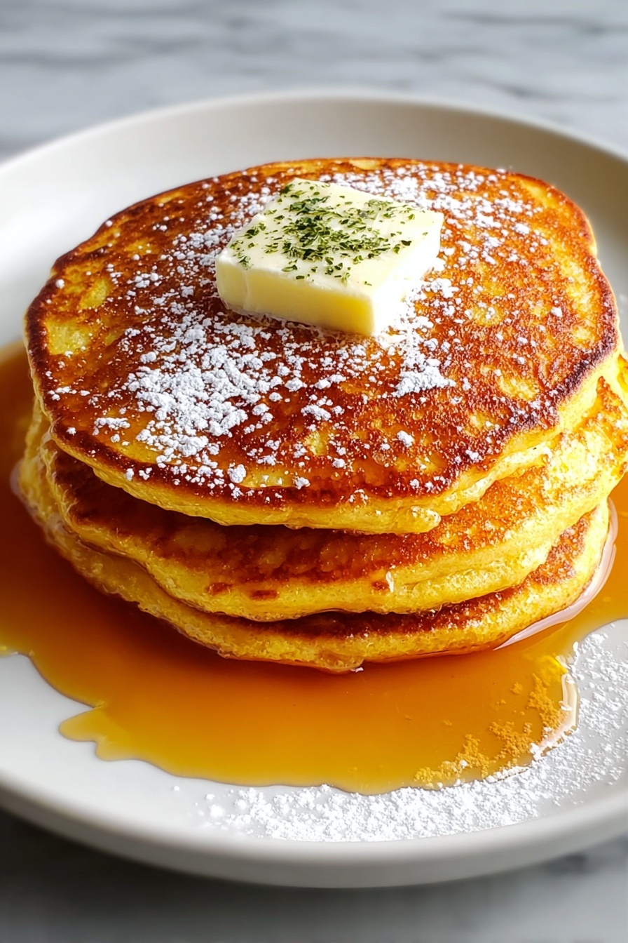 Fluffy pumpkin pancakes with butter on top.