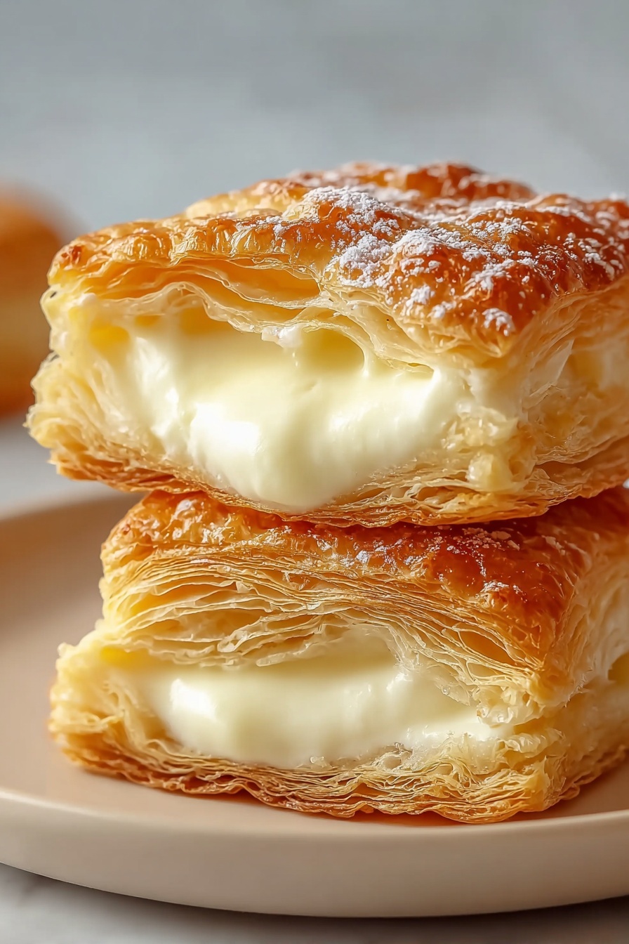 Two mini cheese danishes stacked on a plate.